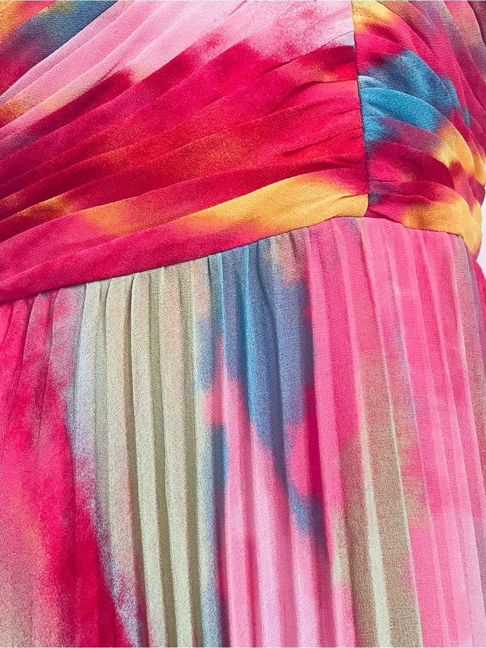 $259 Xscape Multi Tie Dye Print Pleated Halter Maxi Dress Size 8 - Picture 5 of 7